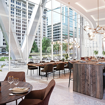 Upscale dining area with dark wood furniture