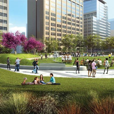 Groups of people enjoy an outdoor park 